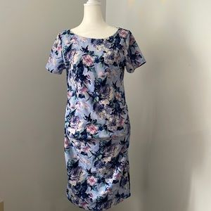 Pink Blush maternity floral dress, blue/purple, size Medium